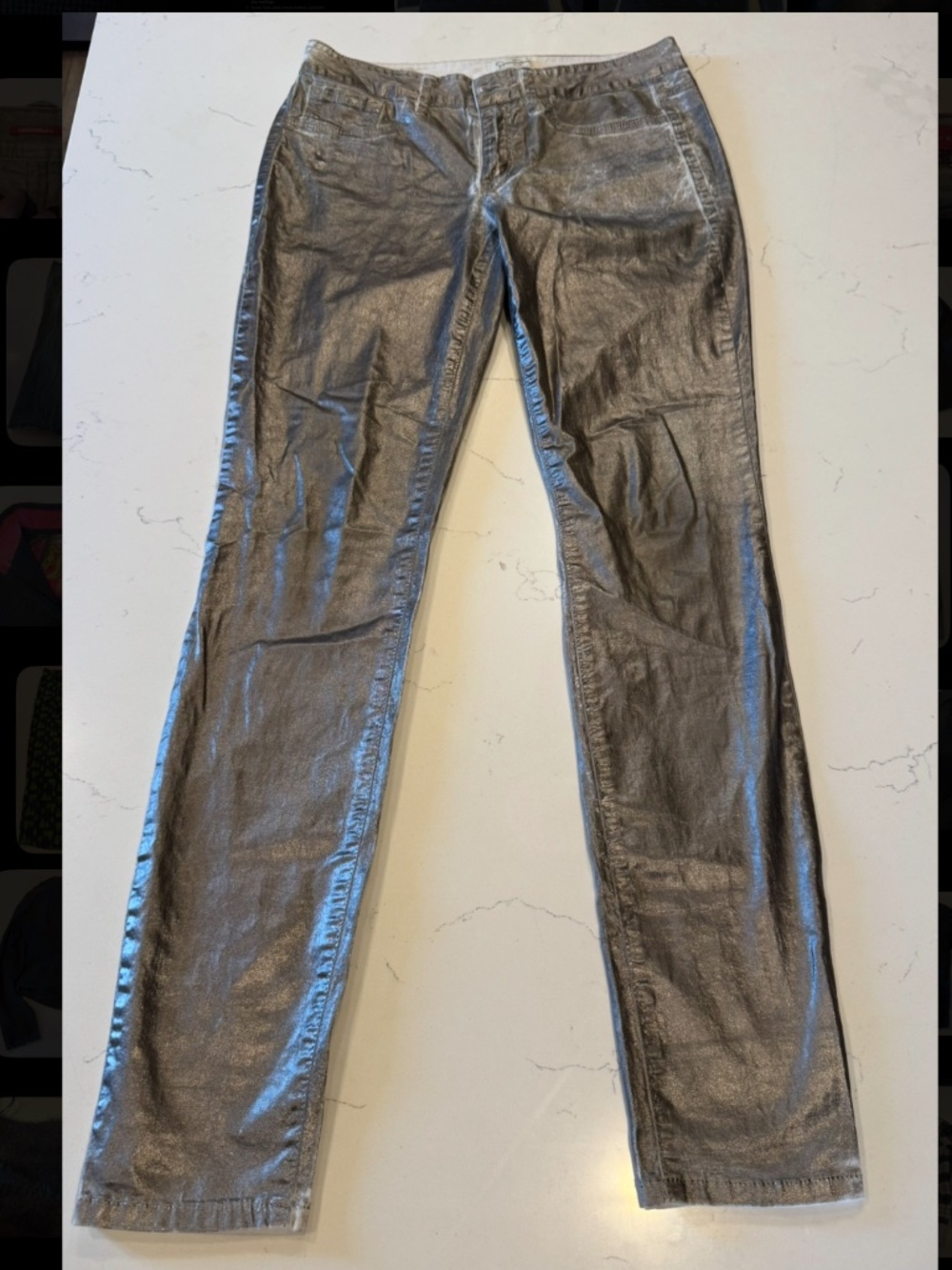 Jessica Simpson Kiss Me Super Skinny Metallic Silver Coated Jeans Size 27